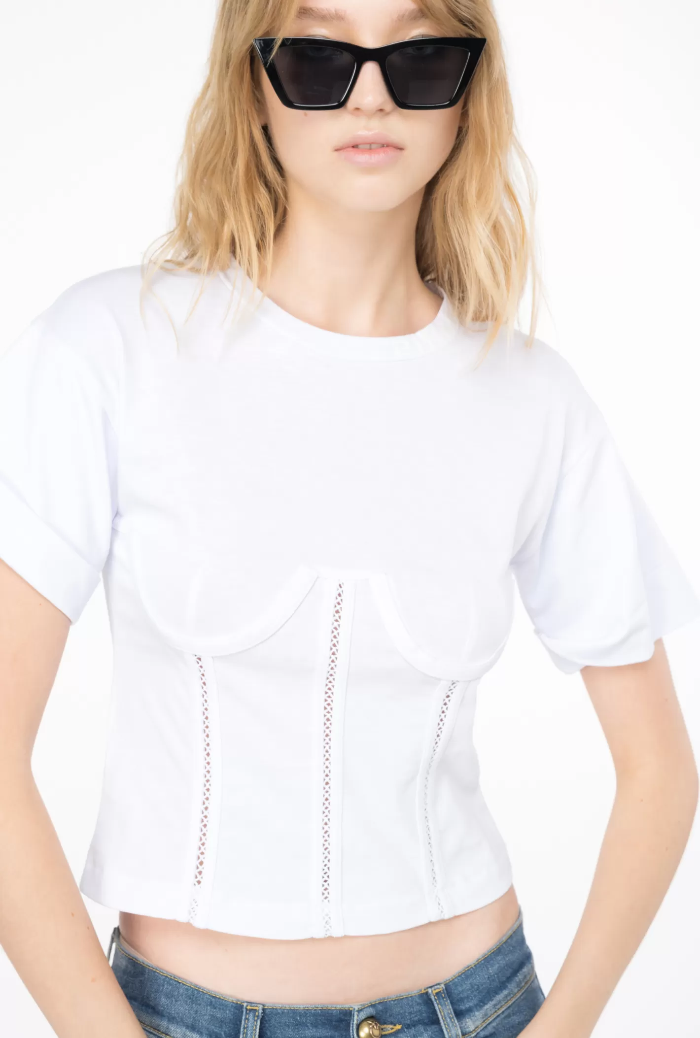 Pinko T-shirt effetto bustier BIANCO BRILL. Online