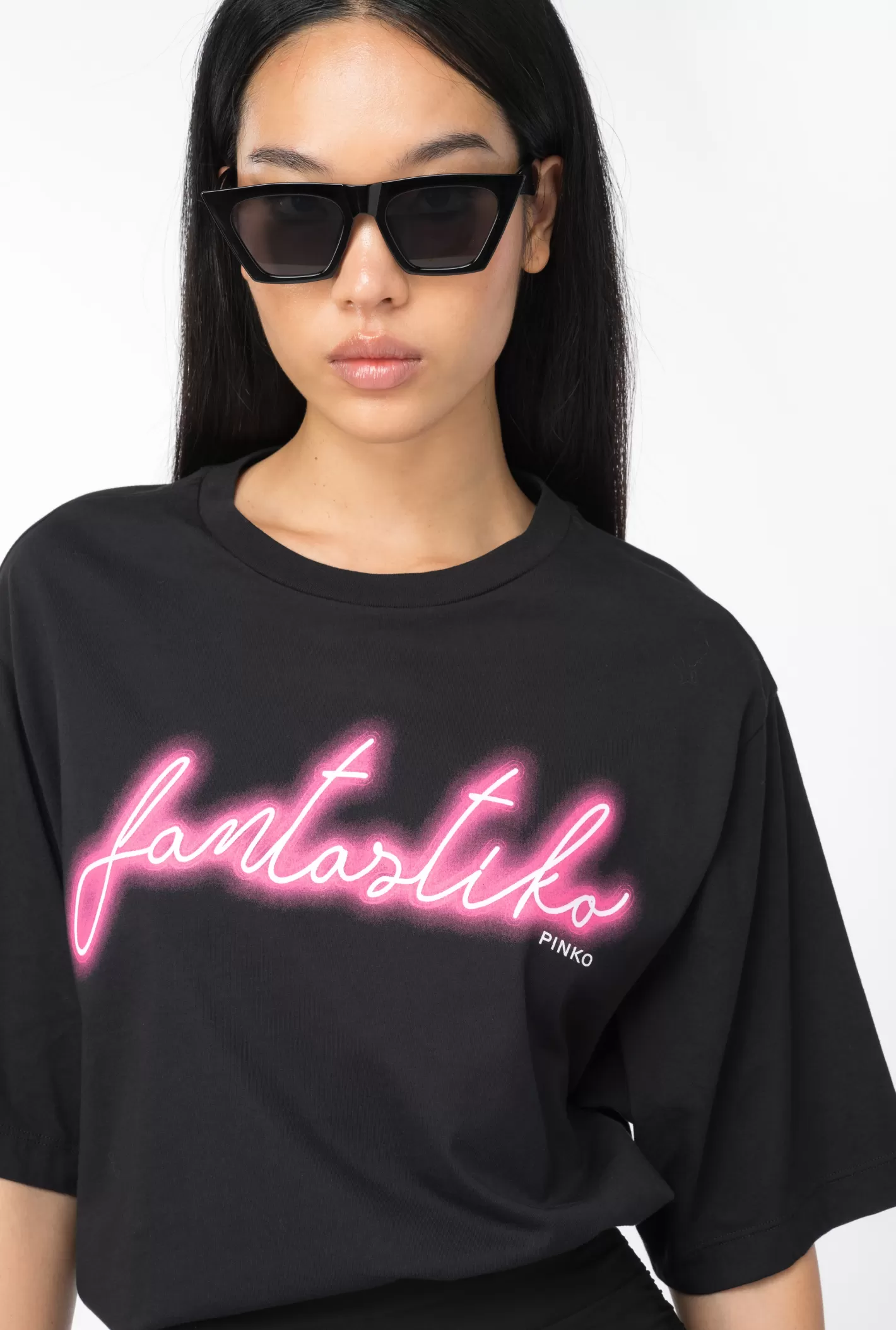 Pinko T-shirt oversize stampa Fantastiko NERO/FUXIA Cheap