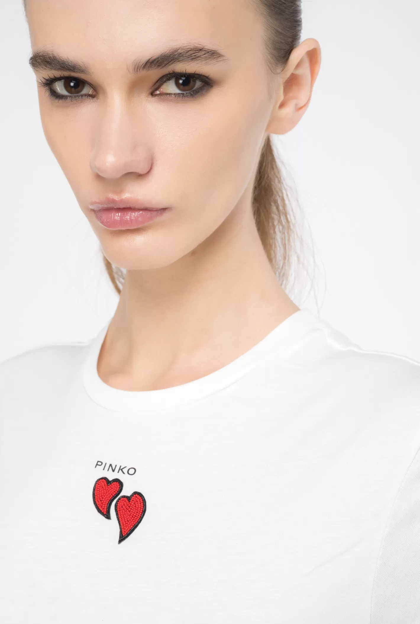 Pinko T-shirt ricamo cuori BIANCO SETA Sale