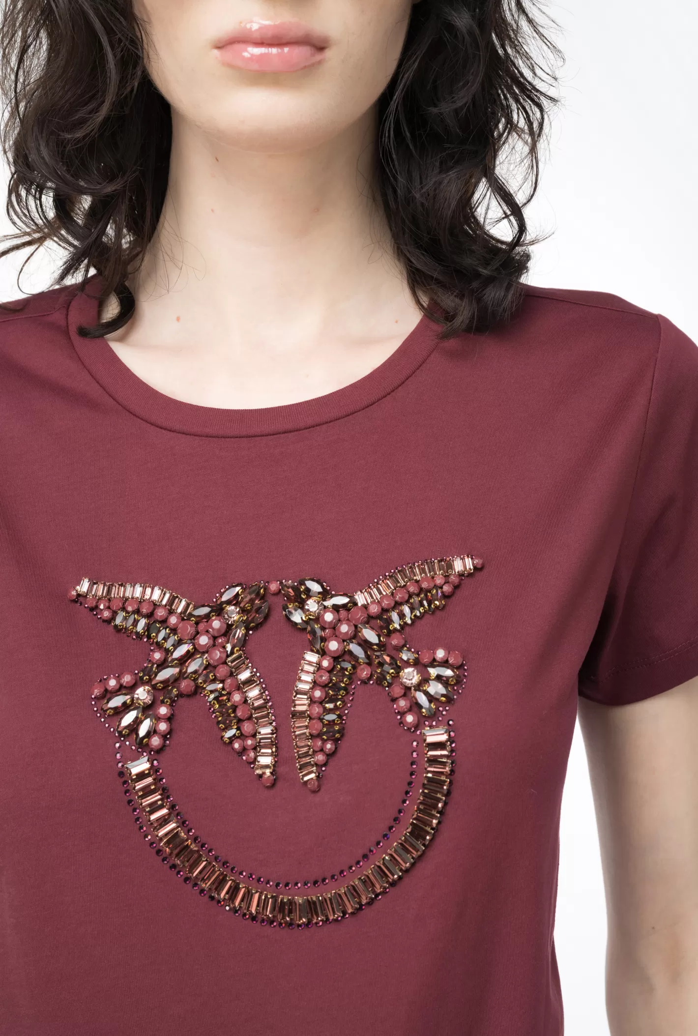 Pinko T-shirt ricamo Love Birds BORDEAUX-PORT ROYALE Fashion