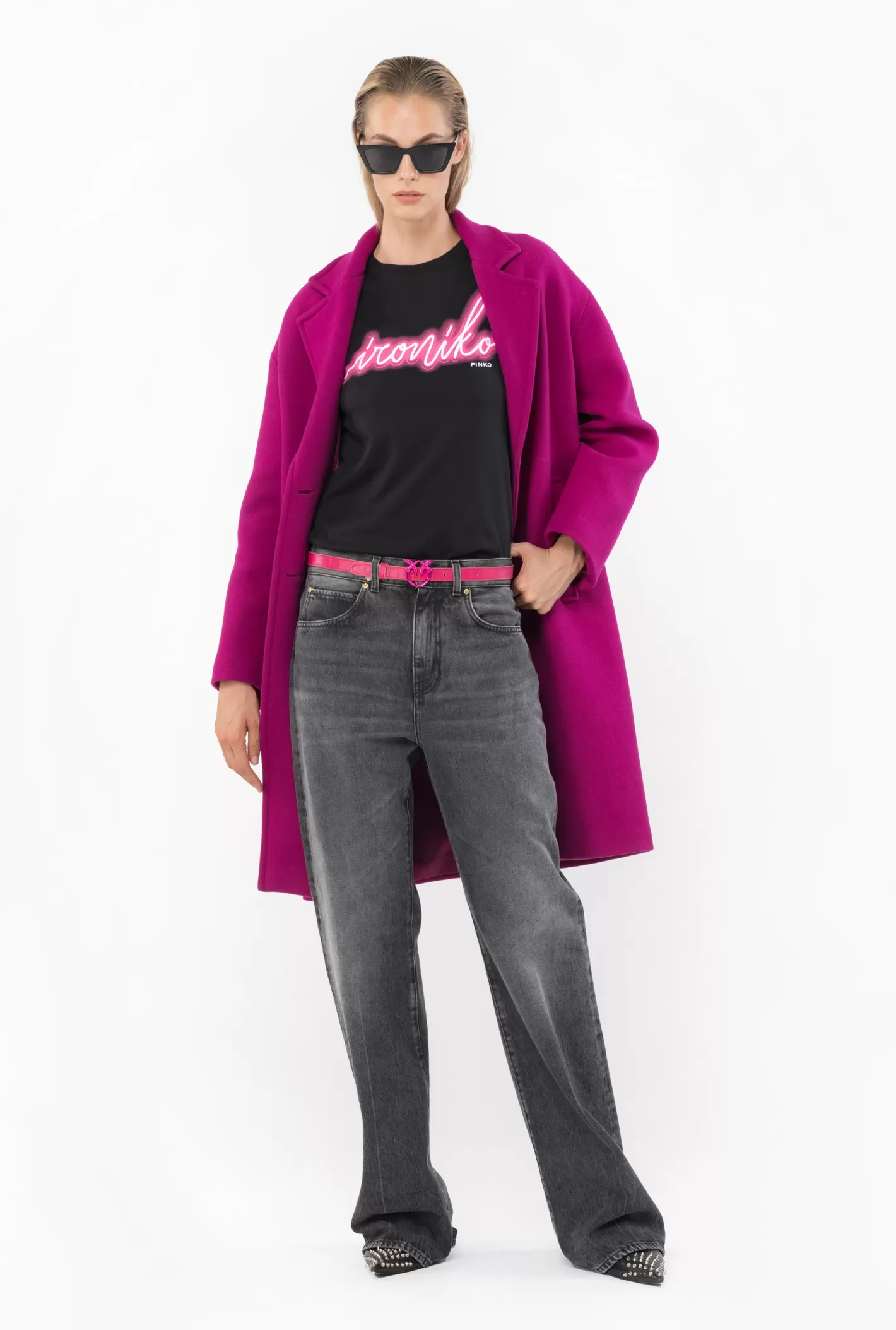 Pinko T-shirt stampa Ironiko NERO/FUXIA Hot