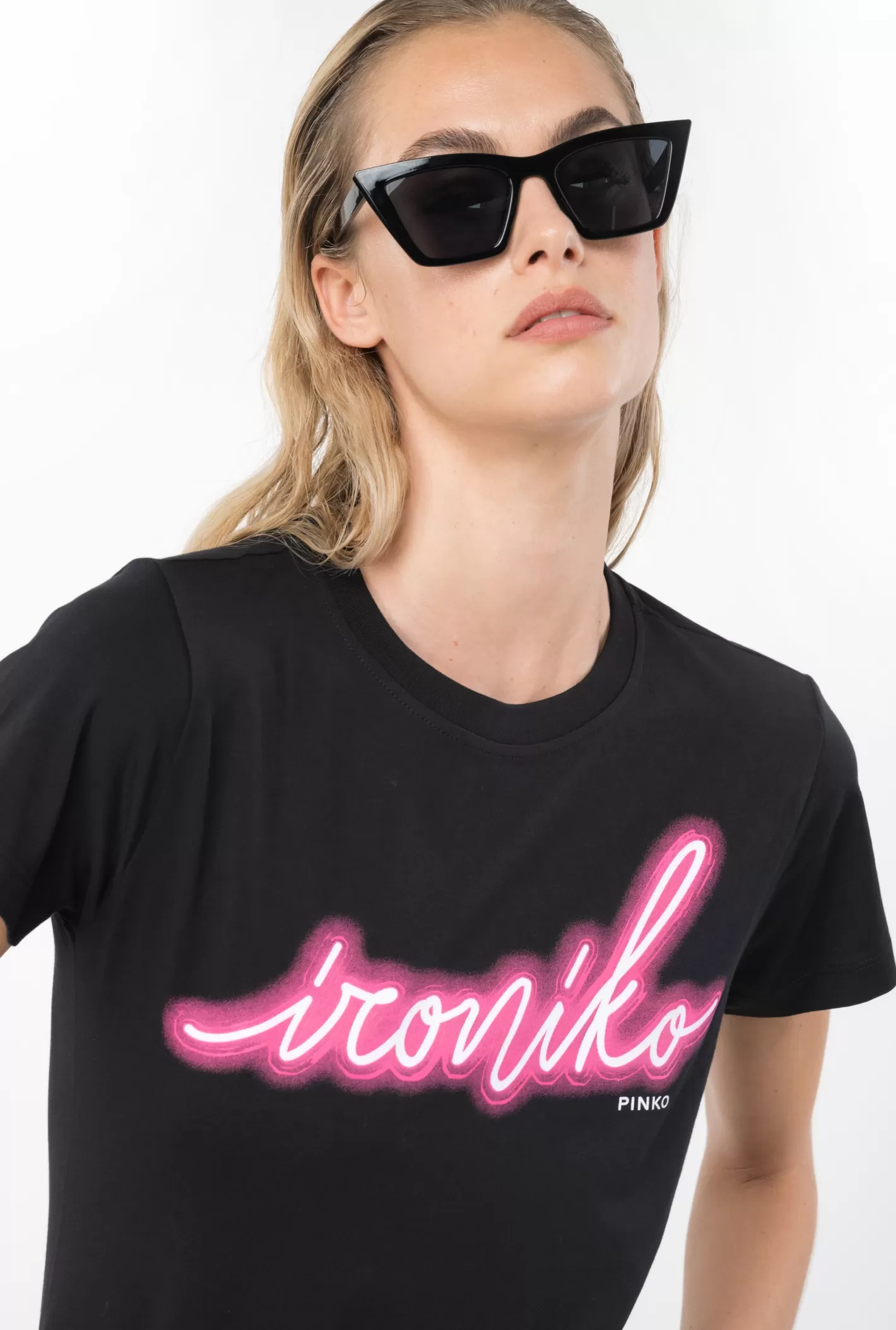 Pinko T-shirt stampa Ironiko NERO/FUXIA Hot